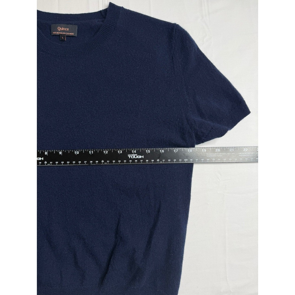 Quince 100% Mongolian Cashmere Sweater Tee Womens L Navy Blue Short Sleeve - Picture 6 of 8
